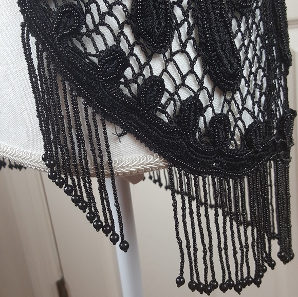 Vintage Black Beaded Crochet Vest with Fringe - Picture 7 of 8